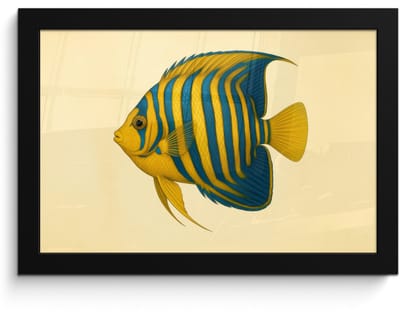Poster in lijst - Fotolijst 30x20 cm - Posters - Felgeel - Vis - Strepen - Vinnen - Posterlijst zwart - Decoratie - Wanddecoratie woonkamer - Muurdecoratie slaapkamer