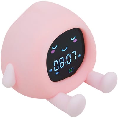 Fruitvormige kinderwekker 6-in-1 slaaptrainer met aanraakgevoelig nachtlampje en stille timer. Leuke slaapkamerdecoratie voor peuters en kinderen.