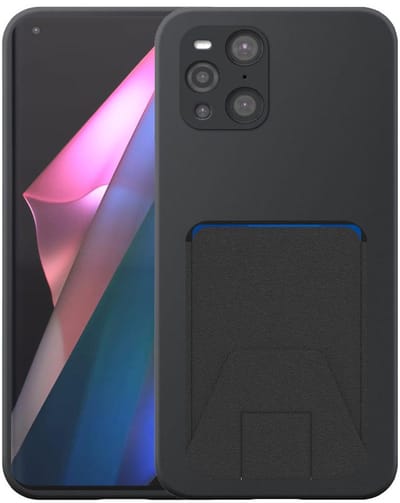 Geschikt voor Oppo Find X3 Pro Telefoonhoesje met Verstelbare Leren Pasjeshouder - Flexible Back Cover Case Siliconen TPU with Adjustable Leather Cardslot - Zwart - Smartphonica geschikt voor Oppo Find X3 Pro
