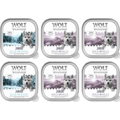 6x 150g Wolf of Wilderness Junior Mix (2 variëteiten) graanvrij nat hondenvoer