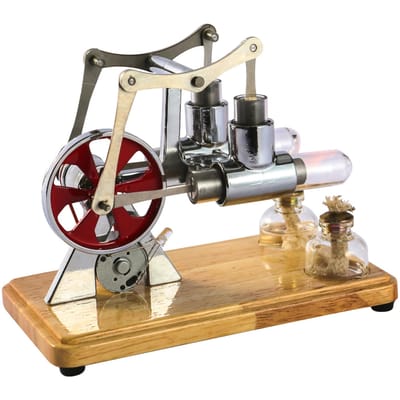 Stirlingmotorset Heteluchtmotormodel Fysiek generatormodel met dubbele motor en LED-licht zilver