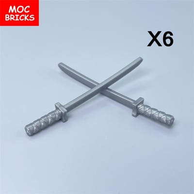 12 pièces/lot Briques MOC Katana Épée Ninja 21459 30173 Accessoire Blocs de Construction Assemblés Jouets Cadeau pour Enfants Poupées gris clair