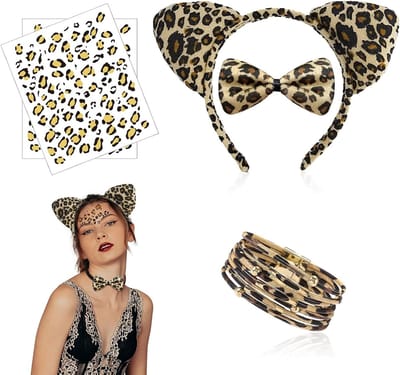 Leopard Print Kostuum Set met Haarbanden, Armbanden, Stickers en Decoratie voor Cosplay en Feestjes