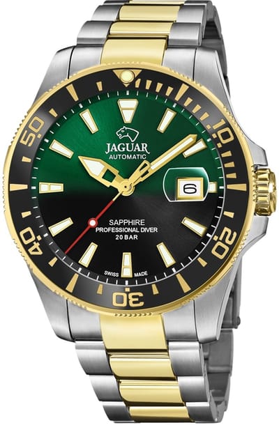 Jaguar J887/4 Heren Horloge - Saffierglas - Roestvrijstaal - Zilverkleurig/Goudkleurig - Ø 43 mm - Automatisch - Vouw/Vlindersluiting - 20 ATM (duiken)