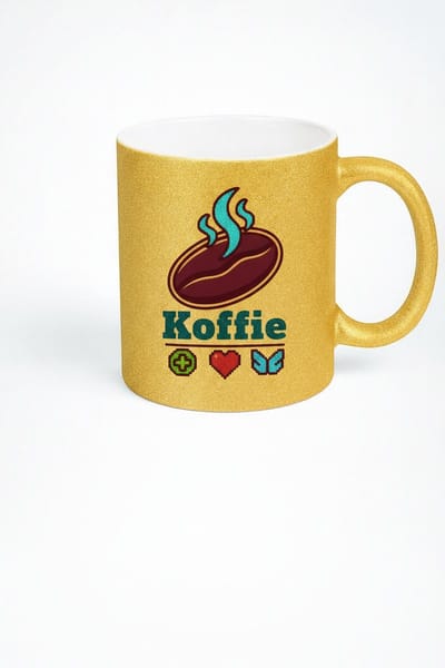 Koffie Gamer Mok - Gouden Glitters met Pixel Art Design