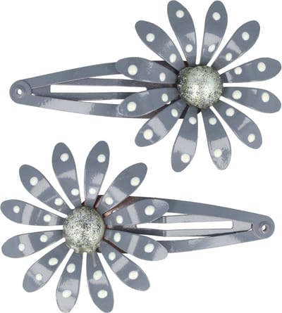 Haarsoires Haarspeld Klikklak 7cm - Bloem - Metaal - Grijs - Set van 2 - Haarclip Speldjes - Makkelijk in Gebruik - Haaraccessoires voor Volwassenen & Kinderen - Hair Clip - Decoratieve Haaraccessoire