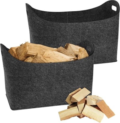Vilten Tassen - Haardhoutmand Opbergmand - Haardhout Opslag - Extra Sterk 5mm Materiaal - 55x30x40cm - Lichtgrijs Donkergrijs