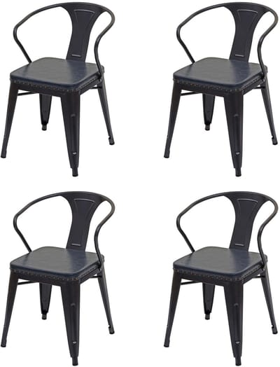Set van 4 eetkamerstoel MCW-H10d, stoel keukenstoel, Chesterfield metaal kunstleder industriële gastro ~ zwart-grijs