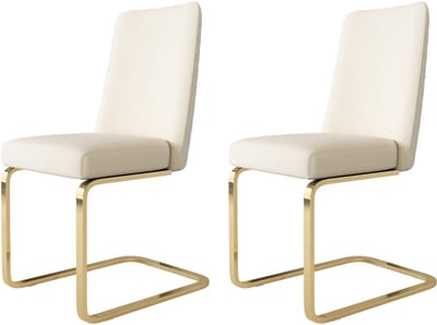 Fluwelen eetkamerstoel - set van 2 - woonkamer - slaapkamer - loungestoel - diamanten rugmotief met goudkleurige metalen steunpoten - beige