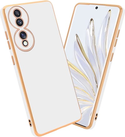 Cadorabo Hoesje geschikt voor Honor 70 in Glossy Wit - Goud - Beschermhoes Case Cover van flexibel TPU-silicone en met camerabescherming