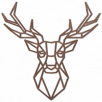 Houten wanddecoratie - Wooden wall decoration | Hertenkop (symmetrisch) 45 x 45cm Deer head (symmetric) | Donker hout - Dark wood | Geometrische muurdecoratie - Geometric wall art - Origami Design Wandfiguur - Wild - Ree - Rendier