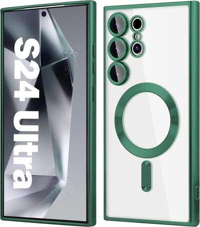 Hoesje geschikt voor Samsung Galaxy S24 Ultra Magsafe hoes Met Lens beschermer Transparant / Groen