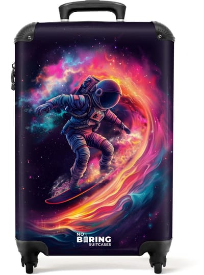 NoBoringSuitcases.com® - Kinderkoffer - Kindertrolley - Astronaut - Surfen - Handbagage koffer lichtgewicht - Reiskoffer trolley - Rolkoffer met wieltjes - Past binnen 55x40x20 en 55x35x25