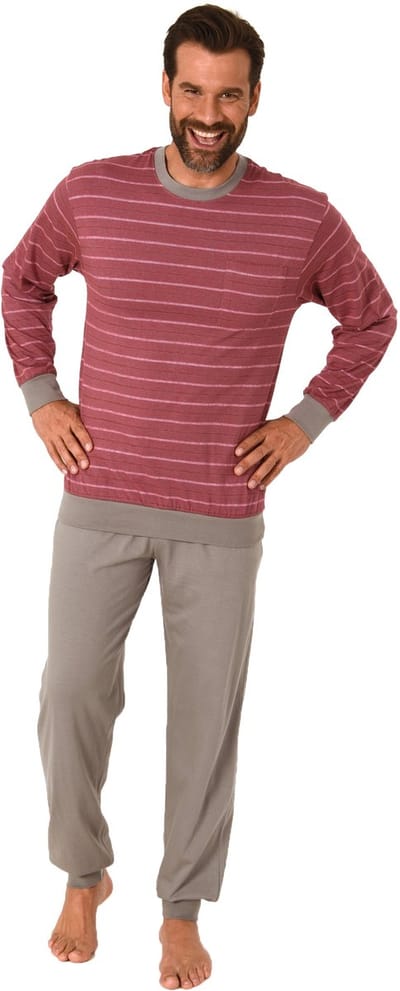 Casual herenpyjama met manchetten in streepdesign - ook in oversize