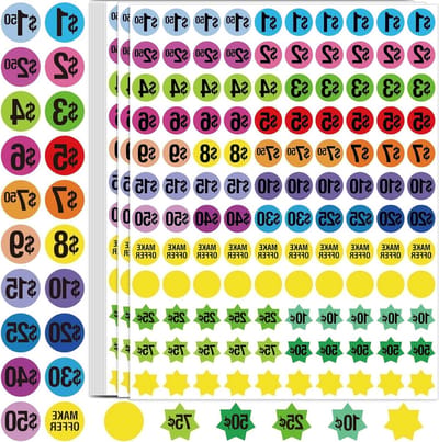 Verwijderbare Prijslabels - Prijstickers Garageverkoop - Verkoop Artikelen Prijzen - Residuvrije Verwijdering - 960 Stuks - Meerdere Kleuren
