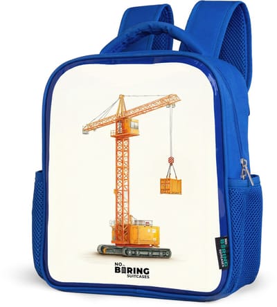 NoBoringSuitcases.com® - Rugzak blauw - Schooltas jongens - Torenkraan - Getekend - Oranje - Kinder rugtas jongen - Boekentas kind - Kinderrugzak voor school - Schoolrugzak