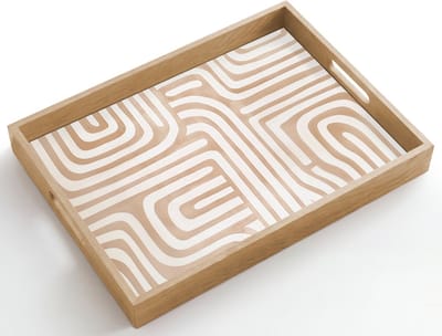 Dienblad hout 50x35 cm - Schootdienblad - Aardetinten - Labyrintpatroon - Borrelplank rechthoek - Plateau dienbladen