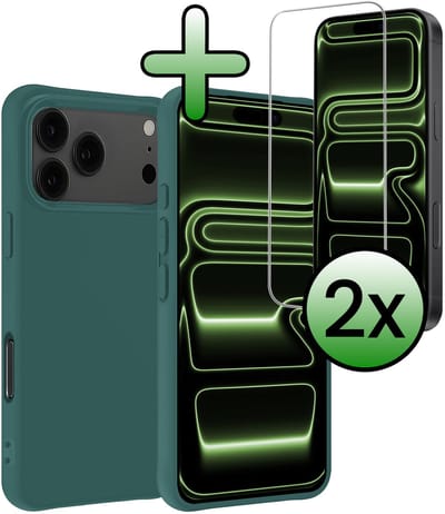 Hoesje Met 2x Screenprotector - Geschikt voor iPhone 17 Pro / 18 Pro - Sterk & Shockproof - Back Cover - Siliconen Case - Telefoon Hoes - Donkergroen
