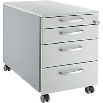Verrijdbaar ladeblok 1233 - 4 laden – afsluitbaar - B 435 x D 765 x H 577 mm - lichtgrijs en blank aluminium – ons merk Schäfer Shop Select