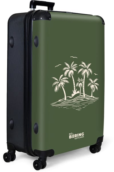 NoBoringSuitcases.com® - Koffer groot - Reiskoffer lichtgewicht - Groen met beige palmbomen - Rolkoffer met 4 wielen - Grote trolley XL - 98 liter bagage