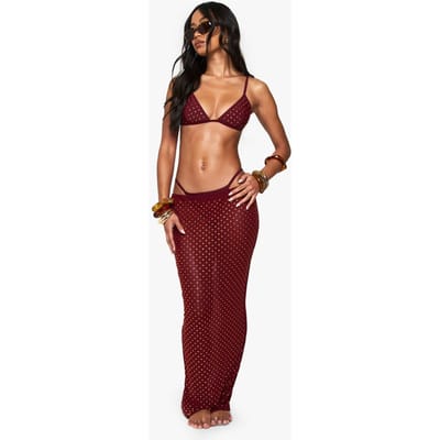 boohoo Dames Premium Swim Hot Fix Diamante Strandrok | Burgundy | Maat: 12