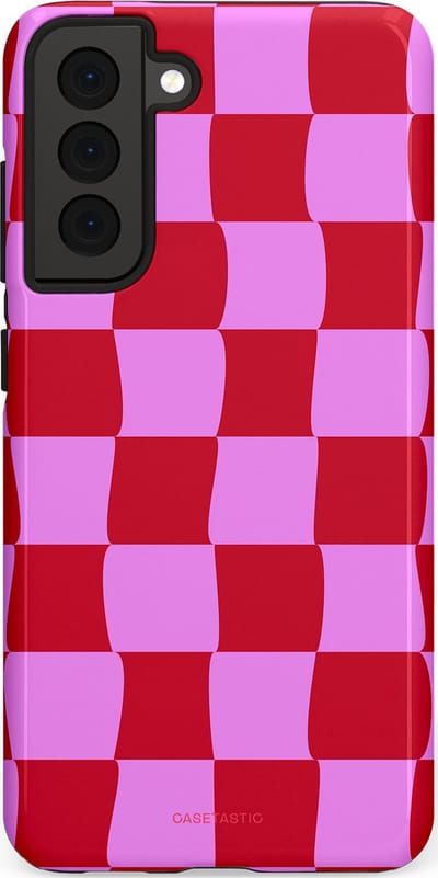 Casetastic hoesje geschikt voor Samsung Galaxy S21 FE 5G - Dubbellaagse bescherming - Dansend Ruitje - Fashion Case - Rood Lavendel Roze