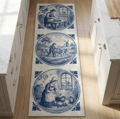 Vloerkleed 65x180cm - De Groen Home SmaakKunst Serie Oma’tje Keuken - Wasbaar Antislip - Laagpolig Zacht Tapijt