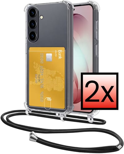 Hoes Geschikt voor Samsung Galaxy S26 Hoesje Pasjeshouder Cover Met Koord Shock Proof Case Siliconen Hoes Met Telefoonkoord en Kaarthouder - Transparant - 2 PACK