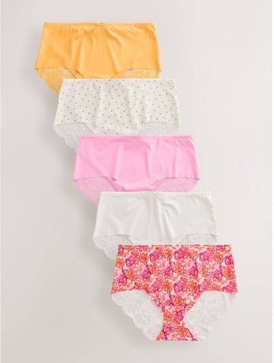 Next - Dames - Set van 5 No VPL midi-slips met kant aan achterzijde - Roze
