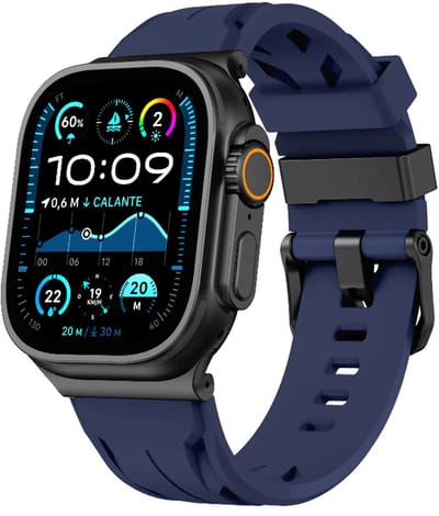 Strap-it Siliconen 'Race' bandje geschikt voor Apple Watch 1/2/3/4/5/6/7/8/9/10/11/SE/SE2/SE3/Ultra (2/3) - Maat: 44/45/46/49mm - Donkerblauw