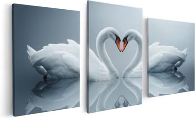 Artaza Canvas Schilderij Drieluik Twee Zwanen in een Hart Vorm - 120x60 - Foto Op Canvas - Canvas Print