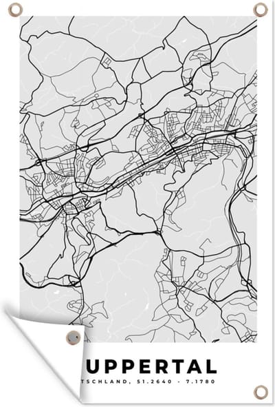 Muurdecoratie Duitsland - Plattegrond - Kaart - Wuppertal - Stadskaart - 120x180 cm - Tuinposter - Tuindoek