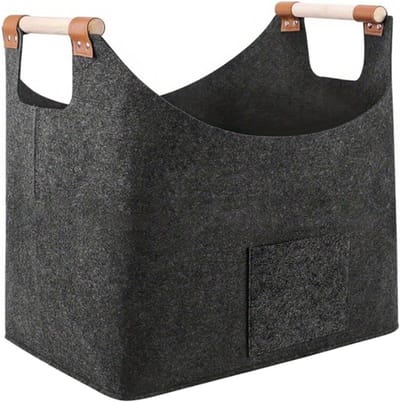 Vilten mand - Opvouwbare opslag - Haardhout vervoeren - Met stevige handgrepen - 40 x 22 x 27 cm - Grijs