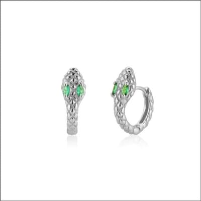 Aramat Jewels | Oorringen | 925 Zilveren Slangen Oorringen 10mm met Zirkonia - Snake Hoops | Zilverkleurig / Groen | |4mm | Zilver | Kinderen, Volwassenen | Verkleurd niet