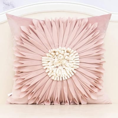 Decoratieve Kussenhoes - Sierkussenhoes Fluweel - Bank en Bed - Handgemaakte Bloem Applicatie - 45x45 cm - Roze