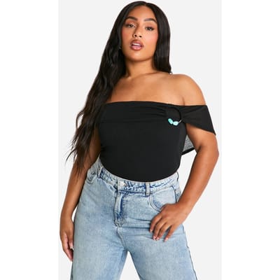 boohoo Dames Plus Bardot Trim Detail Top | Zwart | Maat: 54
