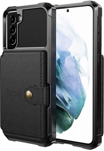 Portemonnee Hoesje Geschikt voor Samsung Galaxy S21 - Back Cover met Pasjeshouder - Telefoonhoesje voor Pinpas - Kaarthouder op Achterkant - Case met Magneet Zwart