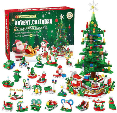 Adventskalender 2026 - 24 dagen aftellen - bouwblokken - kinderspeelgoed - kerstboom bouwset - 24-in-1 speelset met kerstman - kerstboom - sneeuwpop en rendier voor jongens en meisjes