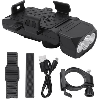 4 in 1 Multifunctionele Fietslampen Fietslampen met Powerbank Claxon Telefoonhouder Nachtrijden black
