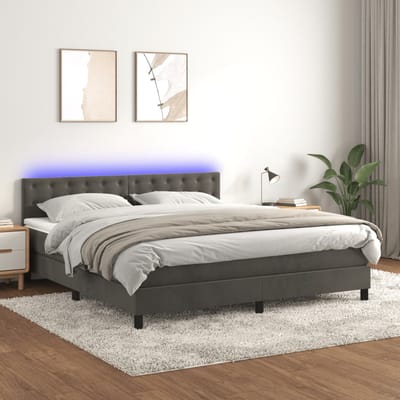 vidaXL - Boxspring - met - matras - en - LED - fluweel - donkergrijs - 160x200 - cm