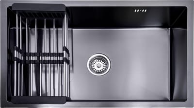 Lendo Online Spoelbak met Droogrek 740x440x200mm Zwart - Antraciet RVS - Roestvrij staal - Wasbak met waterafvoersysteem - Gootsteen voor keuken + bevestigingshaken