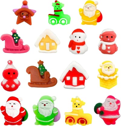 15 stuks Kerstmis squishy speelgoed, kawaii mochi squishies, kerstfeest cadeaus voor kinderen, schattig knijpspeelgoed voor kerst, kousvuller, adventskalender vulpen.