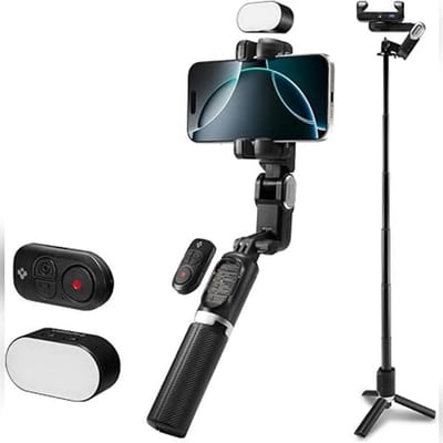 Smartphone Gimbal Stabilizer & Tripod S620W – Met Gezichtsherkenning – Selfie-Stick Verticaal & Horizontaal – Magnetische LED-Lamp + Bluetooth Afstandsbediening – Zwart