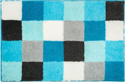 Casilin Badmat Antislip 65x115cm Blocks - Waterabsorberende Badkamermat - Wasbaar en Sneldrogend - Voor Douche en Bad - Hoogpolig - Acryl - Rechthoek - Blauw, Aqua