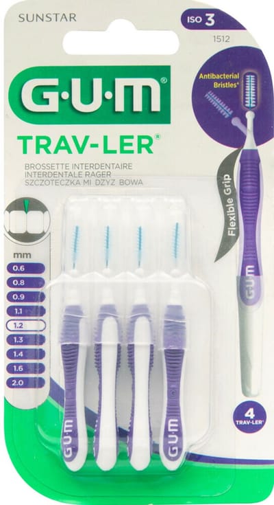 3x GUM Trav-Ler Ragers Paars 1.2mm blister à 4 stuks