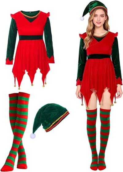 Vrouwelijk Elf kostuum voor feestjes, Kerstman carnaval outfit, dames kostuum voor feestdagen en themafeesten