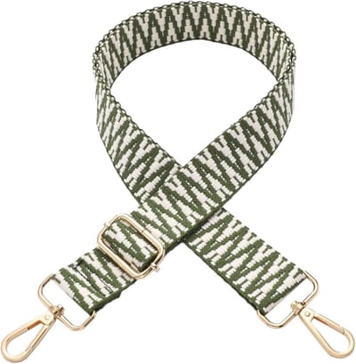 Verstelbare Schouderband voor Tassen, Breed 3.8 cm, Geschikt voor Handtassen en Rugzakken, 75-145 cm, Inclusief Karabijnhaak, Groen met Goud