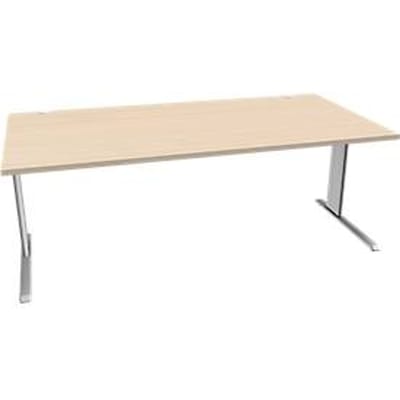 Schäfer Shop Pure desk PLANOVA BASIC, rechthoekig, C-voet, B 2000 x D 1000 x H 717 mm, ahorn/wit aluminium + kabelgoot