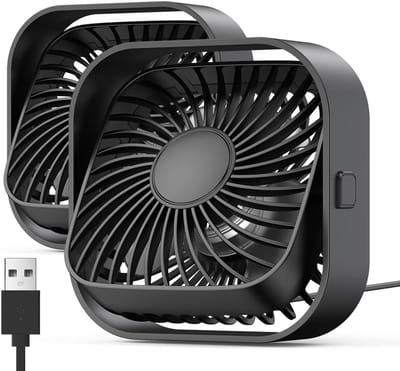 StayPowered USB Mini Ventilator 2-Pack - Krachtige Koeling Zonder Herrie - 3 Snelheden - 360° Draaibaar - Super Stil - USB-Aangedreven - Compact & Lichtgewicht - Antislip Design - Zwart - Levering Sneller dan Aangegeven!