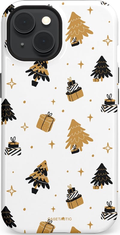 Casetastic hoesje geschikt voor Apple iPhone 15 - MagSafe - Dubbellaagse bescherming - Kerst met Cadeautjes - Fashion Case - Wit Beige Donkergrijs